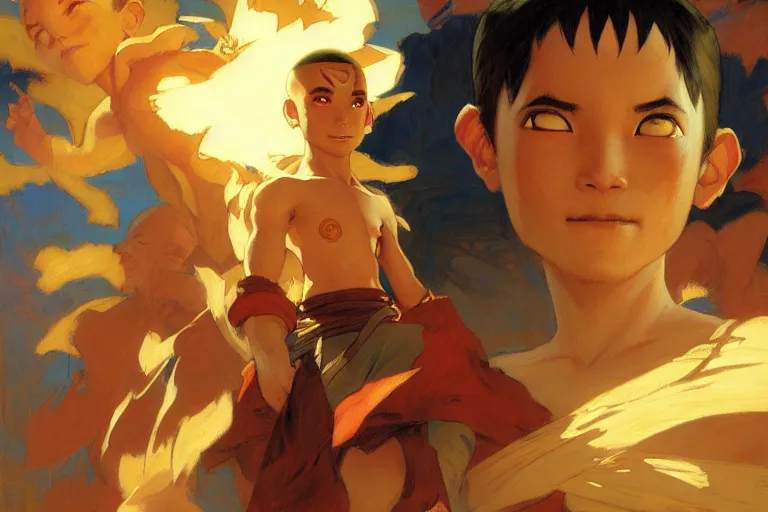 Prompt: atla, aang, sunny, painting by gaston bussiere, craig mullins, j. c. leyendecker