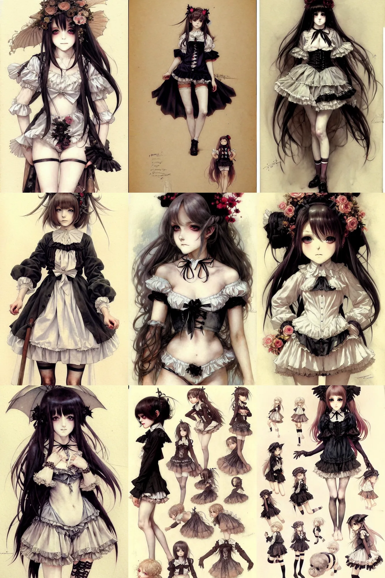 Prompt: ( ( ( ( ( portrait anime as gothic lolita girl in underwear cover art. fashion reference sheet. ) ) ) ) ) by jean - baptiste monge!!!!!!!!!!!!!!!!!!!!!!!!!!!