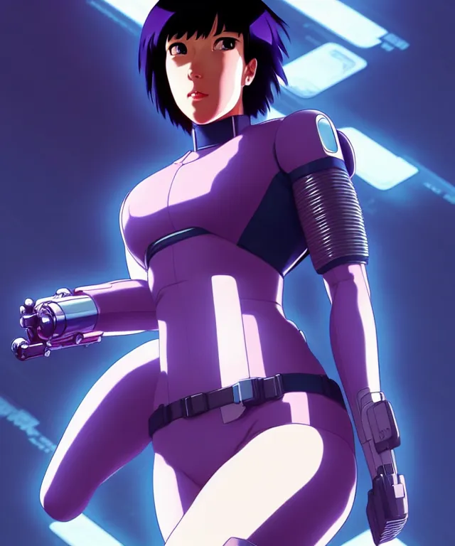 Image similar to a fullbody portrait of motoko kusanagi on top of a tachikoma : : stand alone complex, ghost in the shell, netflix : : by ilya kuvshinov, rossdraws, artgerm, sola digital arts, anti aliasing, raytracing : :