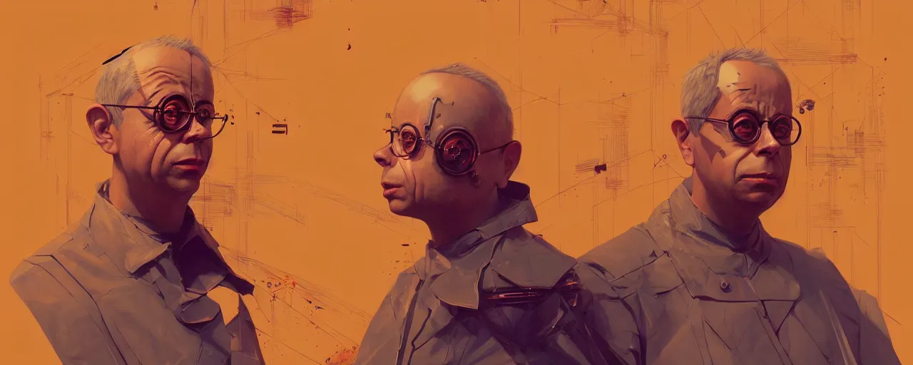 Image similar to duotone concept illustration 3 / 4 portrait of science fiction author stanislaw lem as retrofuturistic cyborg. cinematic volumentric lighting. golden ratio accidental renaissance. by sachin teng and sergey kolesov and ruan jia and heng z. graffiti art, scifi, fantasy, hyper detailed. octane render. concept art. trending on artstation