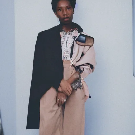 Image similar to realistic photoshooting for a new ssense!!! lookbook, color film photography, photo of a woman, photo in style of tyler mitchell, 3 5 mm, featured on vogue