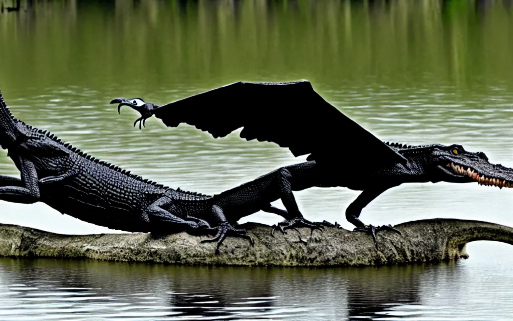 Image similar to Photomorph that fuses a crocodile with a crow