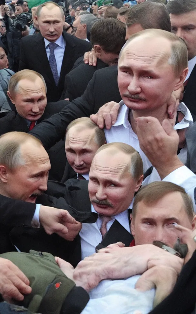 Image similar to lukashenka dismembered putin into pieces, putin screams