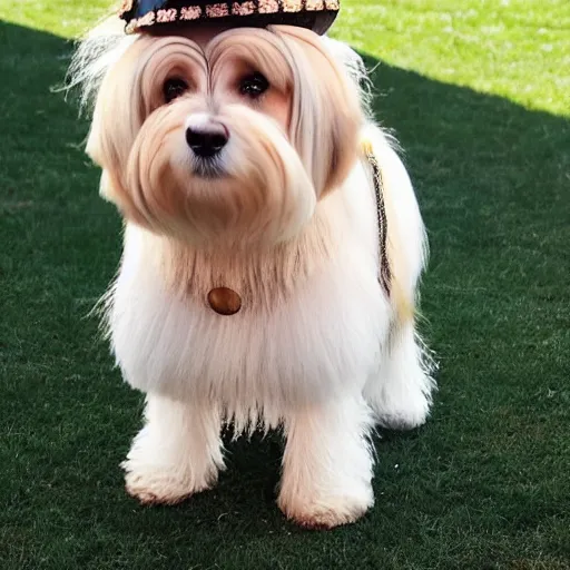 Image similar to cream - colored havanese dog as beyonce at coachella