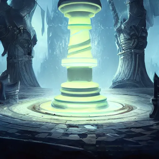 Prompt: a giant white chess pawn piece, glowing chess pawn, pawn, glowing chess pawn, chess pawn, chess pawn, chess pawn, battlefield background, bright art masterpiece artstation. 8 k, sharp high quality artwork in style of jose daniel cabrera pena and greg rutkowski, concept art by tooth wu, hearthstone card game artwork, chess pawn