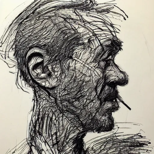 Image similar to a realistic yet scraggly portrait sketch of the side profile of a stern and sophisticated gigavirgin, trending on artstation, intricate details, in the style of frank auerbach, in the style of sergio aragones, in the style of martin ansin, in the style of david aja, in the style of mattias adolfsson