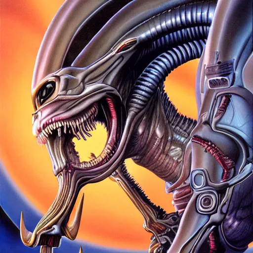 Image similar to a portrait of a xenomorph by jim burns