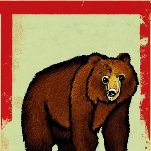 Prompt: a communist brown bear drawn in soviet style