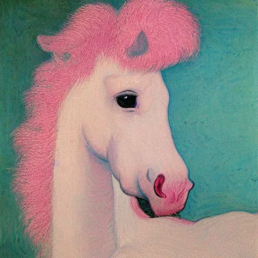 Prompt: pink fluffy unicorn by van gough