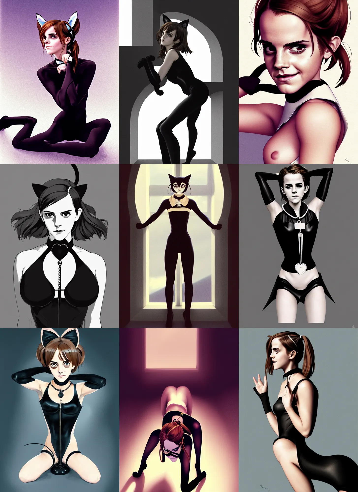 Prompt: attractive Emma Watson as cat girl wearing collar , kneeling!! , cat ears , collar , hourglass slim figure , close up , view from above , seductive smile , kneeling and looking up , details, sharp focus , kneeling at the shiny floor , illustration , by Jordan Grimmer and greg rutkowski , photo by robert mapplethorpe , Trending artstation , pixiv , digital Art