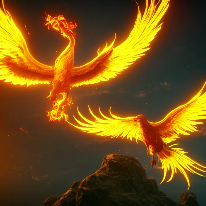 Prompt: phoenix rising, rebirth, high - quality, ultra detailed, cinematic lighting, 8 k, cgi