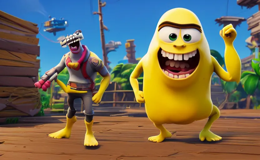Prompt: very cute angry banana, disney pixar character concept artwork, 3 d concept, fortnite character, high detail iconic character for upcoming film, 8 k octane render