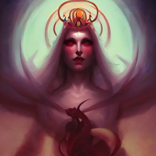 Image similar to beautiful face of the goddess of the damned by pete mohrbacher and greg rutkowski, digital art, unreal engine 5, wlop, trending on artstation, deviantart, pinterest, symmetrical portrait, rule of thirds, 4K UHD image