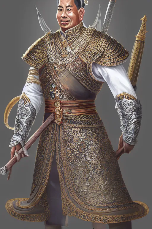 Prompt: full body portrait of king ramkamhaeng the great, thai warload, d & d, elegant, highly detailed, digital painting, artstation, concept art, smooth, sharp focus, illustration, art by thawan duchanee