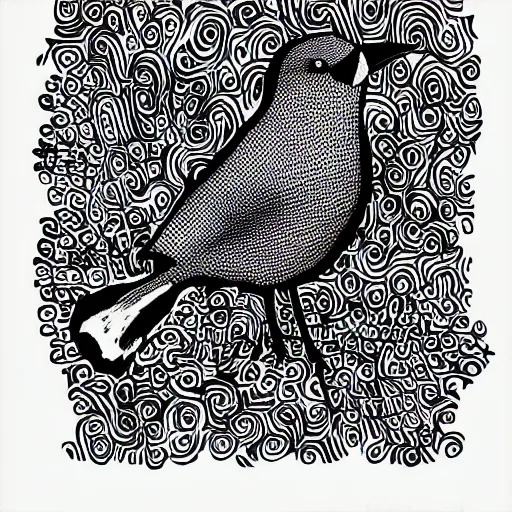 Image similar to bird in the style of strawcastle, black ink on white paper