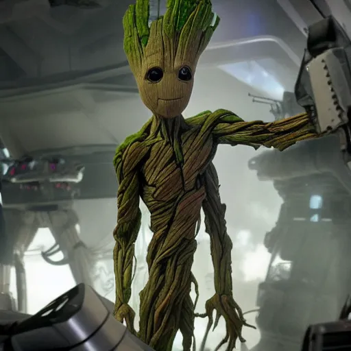 Prompt: Groot defeating a stormtrooper