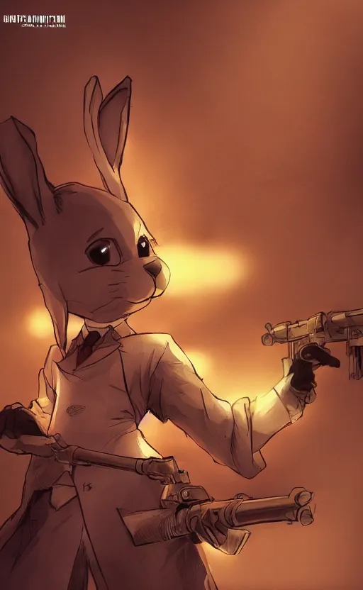 Image similar to rabbit as a hitman, dynamic lighting, fantasy concept art, trending on art station, stunning visuals, creative, cinematic, ultra detailed, comic strip style