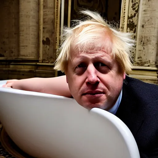 Prompt: boris johnson in a bathtub filled with beans beans beans