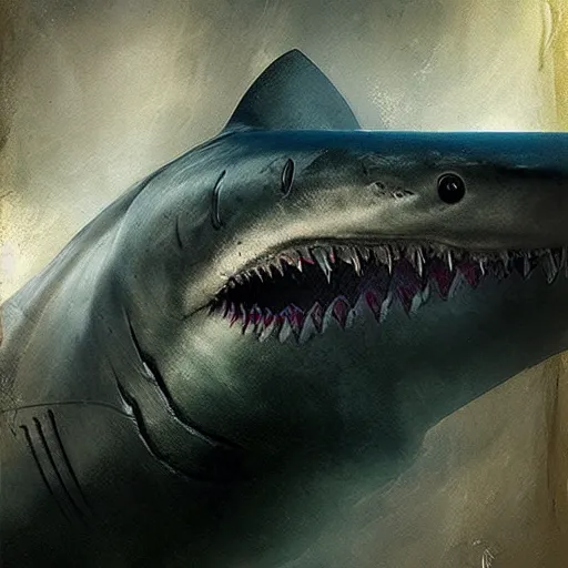 Image similar to ruan jia illustration of a shark, Alien mouth