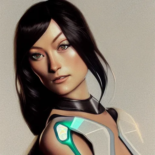 Image similar to ultra realistic illustration, olivia wilde as tron legacy quorra anime, intricate, elegant, highly detailed, digital painting, artstation, concept art, smooth, sharp focus, illustration, art by artgerm and greg rutkowski and alphonse mucha and wlop