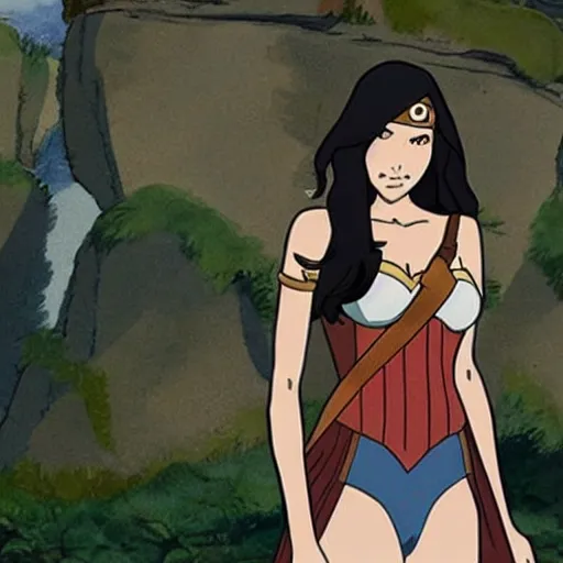 Image similar to gal gadot as a studio ghibli character