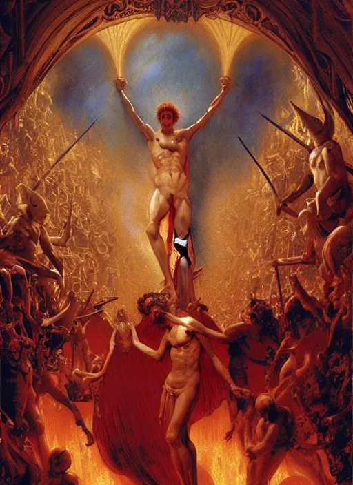 Image similar to the seventh circle of hell from dante's divine comedy with lots of colours. highly detailed painting by gaston bussiere, craig mullins, j. c. leyendecker 8 k