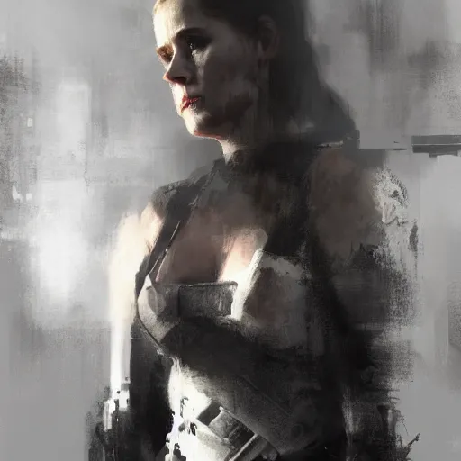 Prompt: Amy Adams as The Punisher. Painting by Jeremy Mann. Trending on Artstation. 4K