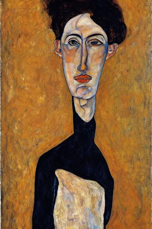 Image similar to portrait of gigachad, painted by modigliani, egon schiele