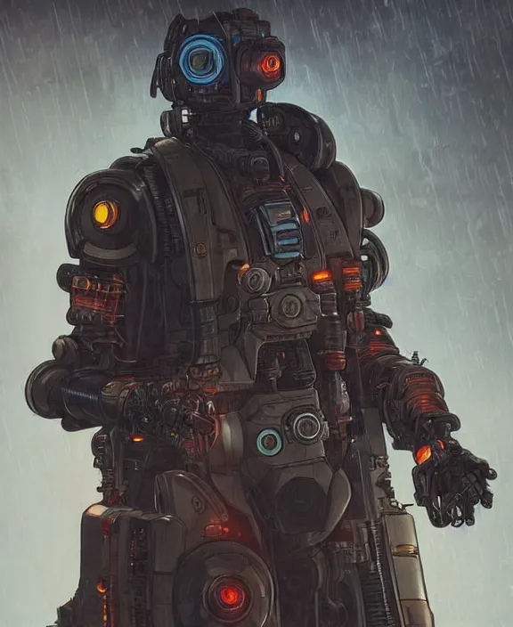 Image similar to cyberpunk pathfinder robot from apex legends character portrait ( blade runner 2 0 4 9 ), portrait by james gurney and laurie greasley, concept art, cinematic composition, dramatic lighting, highly detailed, vintage sci - fi