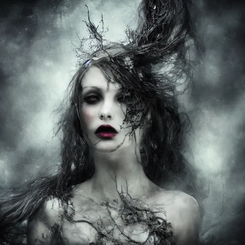 Image similar to stunning otherworldly Gothic goddess of beauty, dark and mysterious, atmospheric, ominous, eerie, cinematic, Epic, 8k, 4k, ultra detail, ultra realistic, rendered by awesomeness