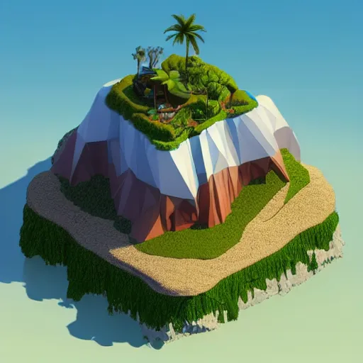 Image similar to a floating island on an ocean isometric art, low poly art, game art, artstation, 3D render, high detail, cgsociety, unreal engine 5