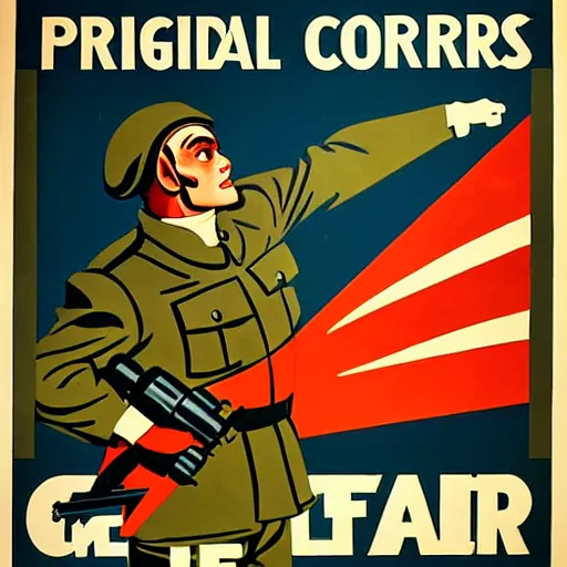 Prompt: propaganda poster promoting the artillery corps, limited palette, ww 2