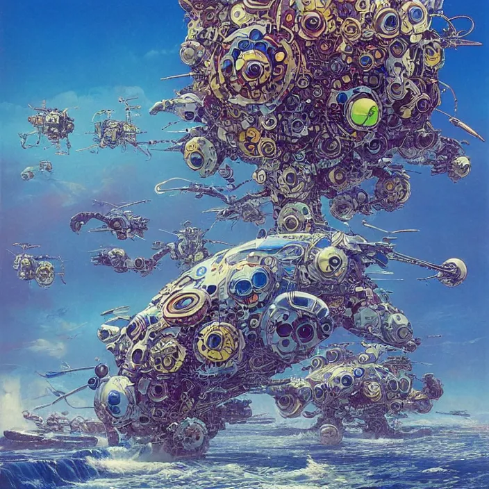 Prompt: cyberpunk mollusc mechs, flowing, aerodynamic, fast, flat art, digital art, hd, by takashi murakami, by bruce pennington