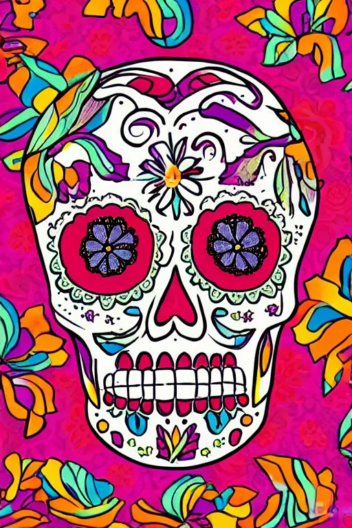 Prompt: illustration of a sugar skull day of the dead girl, art by malevitsch