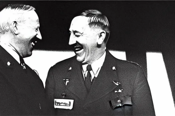 Image similar to “ very very intricate photorealistic photo of hitler and joe biden laughing together, detailed natural lighting, award - winning crisp details ”