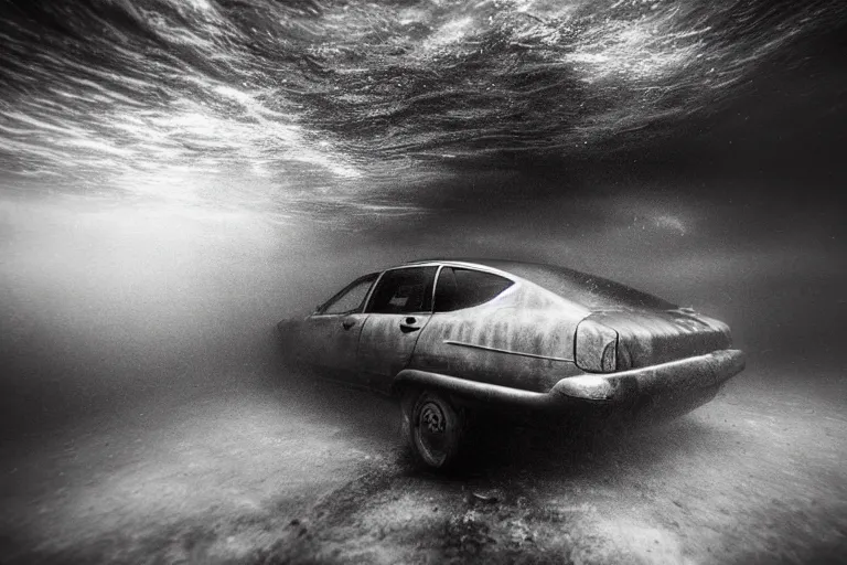 Image similar to a car underwater shot by lee jeffries, photograph,