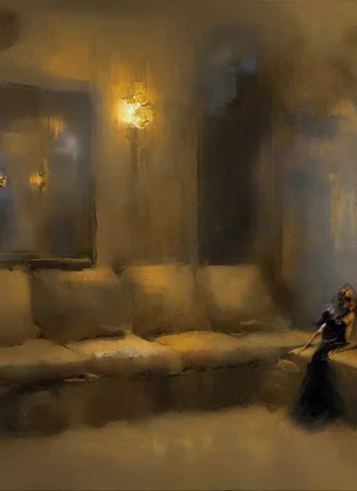 Image similar to a golden girl in a dark interior landscape, by craig mullins - w 7 0 0