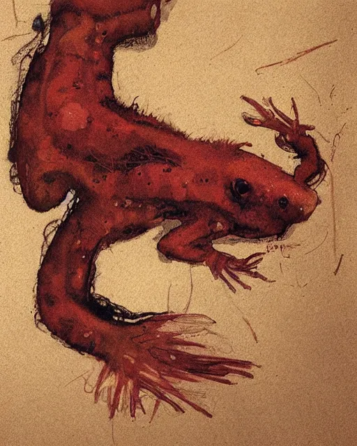 Image similar to portrait of an axolotl by greg rutkowski in the style of egon schiele
