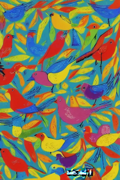 Prompt: colorful birds by pauline baynes