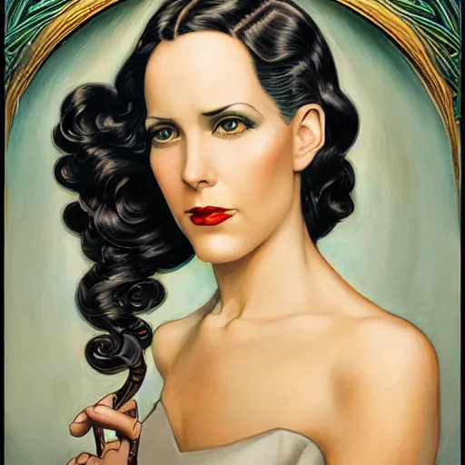 Image similar to a streamline moderne, ( art nouveau ), mixed - race portrait in the style of charlie bowater, and in the style of donato giancola, and in the style of charles dulac. intelligent, beautiful eyes. symmetry, ultrasharp focus, dramatic lighting, semirealism, intricate symmetrical ultrafine background detail.