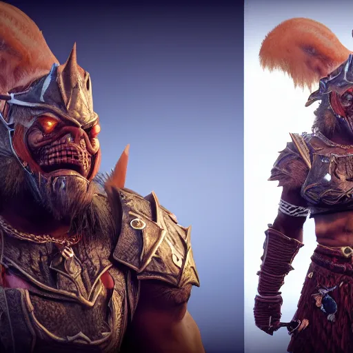 Image similar to still photo of fantasy warrior, male, highly detailed, photorealistic portrait, bright studio setting, studio lighting, crisp quality and light reflections, unreal engine 5 quality render