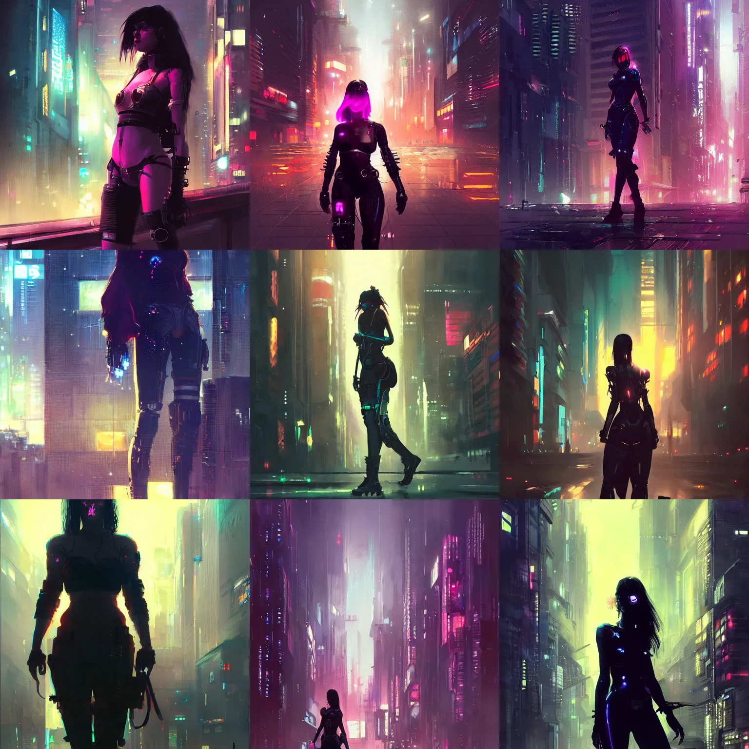 Prompt: cyberpunk girl in a city at night, by greg rutkowski, trending on artstation