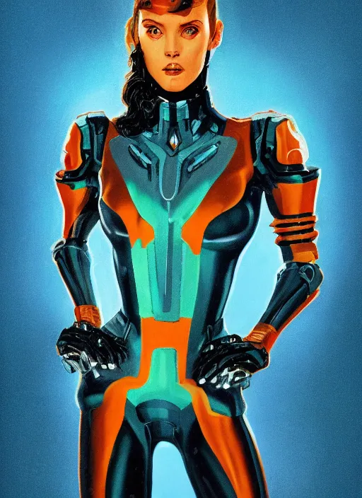 Prompt: symmetry!! dynamic pose, closeup portrait of a cyborg racer girl, high fashion cyborg jumpsuit, shoulder pads, cinematic light, backlight, teal orange, by gerald brom, by mikhail vrubel, by peter elson, muted colors, extreme detail, trending on artstation, 8 k