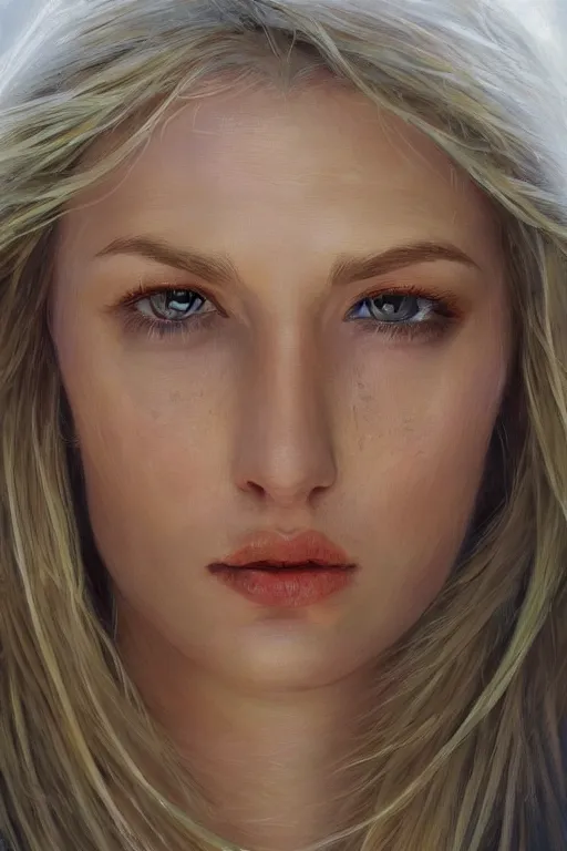 Image similar to An extremely beautiful detailed close up portrait of a blonde haired polish princess, green eyes, long hear, round face, artstation, oil painting, award winning