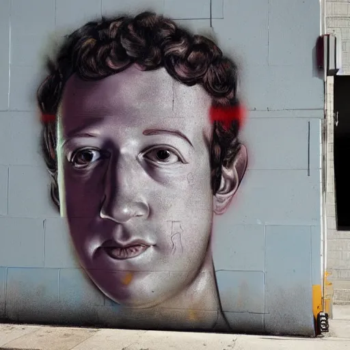 Prompt: spray paint graffiti of communist mark zuckerberg