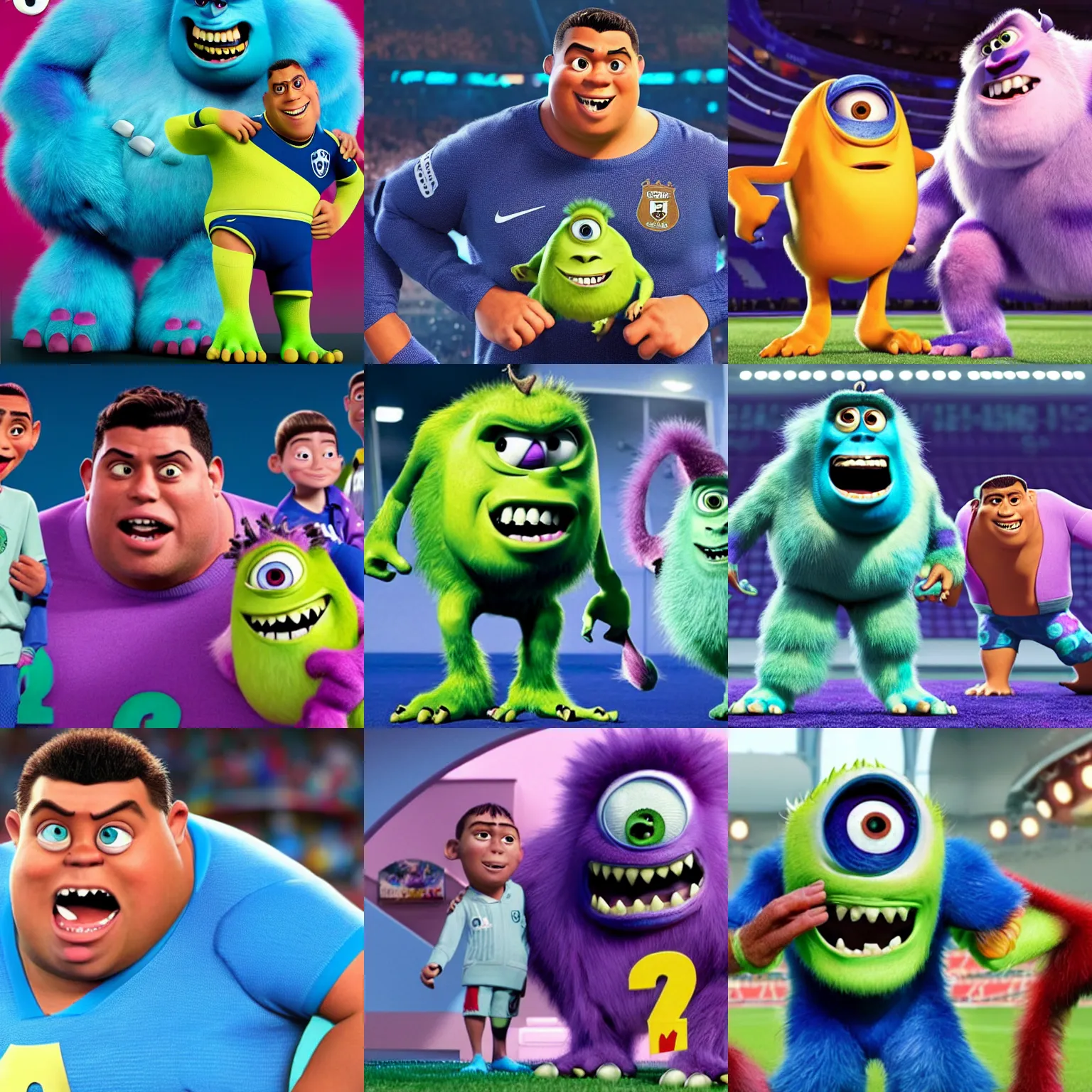 Prompt: ronaldo nazario as a monster in monsters inc.