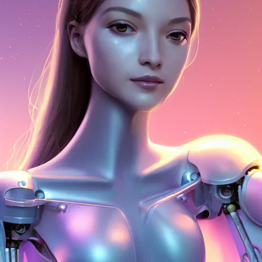 Prompt: Beuatiful Happy Mechanical Female Android, Full-Body, intricate, elegant, super highly detailed, professional digital painting, artstation, concept art, smooth, sharp focus, no blur, no dof, extreme illustration, Unreal Engine 5, Photorealism, HD quality, 8k resolution, cinema 4d, 3D, beautiful, cinematic, art by artgerm and greg rutkowski and alphonse mucha and loish and WLOP