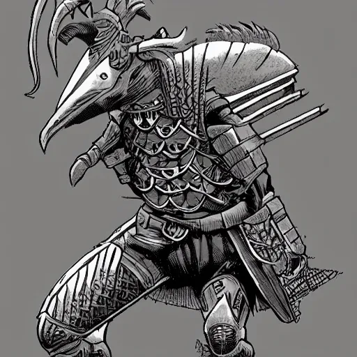 Image similar to rooster wearing medieval suit of armor, dark fantasy comic book, art style by kevin siembieda, artstation!