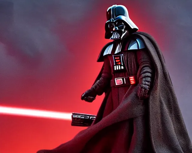 Prompt: Darth Vader sits on his throne in a volcano, cinematic