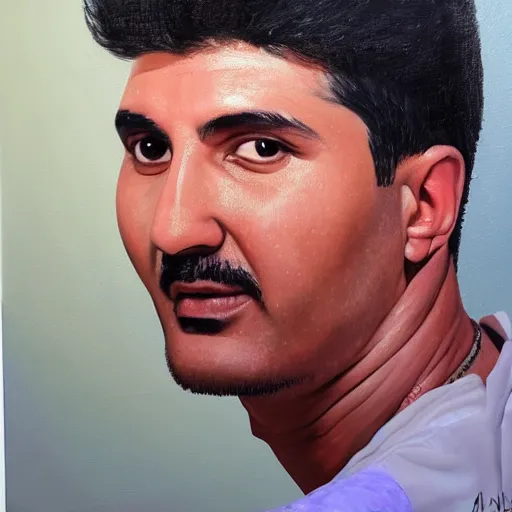 Image similar to painting of ali daei, realistic, hyperrealism, studio lighting, detailed